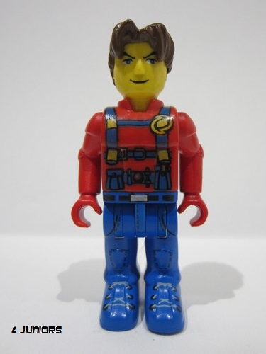 lego 2001 mini figurine js015 Jack Stone Red Jacket, Blue Overalls and Blue Legs 