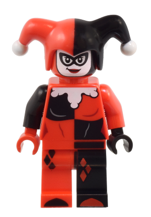 lego 2024 mini figurine sh959 Harley Quinn Jester's Cap, Black and Red Hands, Rounded Collar 
