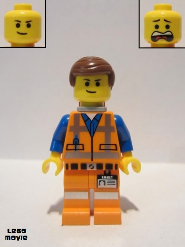 lego 2014 mini figurine tlm018 Emmet Lopsided Closed Mouth Smile, with Piece of Resistance 