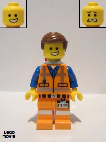 lego 2014 mini figurine tlm026 Emmet Wide Smile, with Piece of Resistance and Plate on Leg 