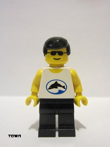 lego 1998 mini figurine div024 Divers Blue Oval and Black Dolphin with Black Hair 