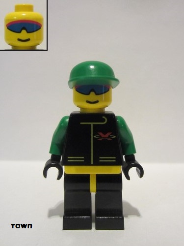 lego 1998 mini figurine ext007 Extreme Team Green, Black Legs with Yellow Hips, Green Cap 