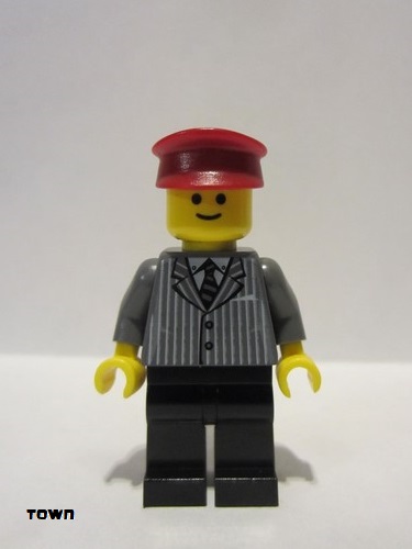 lego 2006 mini figurine twn032 Citizen Pinstripe Suit Jacket, Black Legs, Dark Red Hat, Standard Grin 