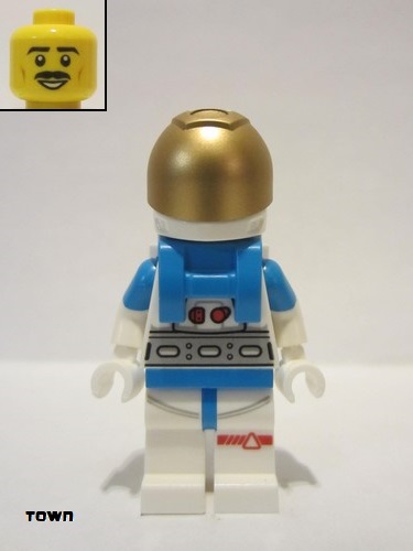 lego 2022 mini figurine cty1407 Lunar Research Astronaut White and Dark Azure Suit, Male with Moustache 