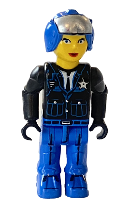 lego 2001 mini figurine js005 Police Blue Legs, Black Jacket, Blue Helmet (Female) 