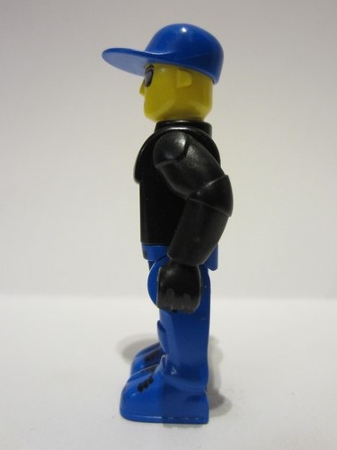 lego 2001 mini figurine js012 Police Blue Legs, Black Jacket, Blue Cap with Star, Sunglasses 