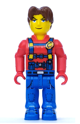 lego 2001 mini figurine js015 Jack Stone Red Jacket, Blue Overalls and Blue Legs 
