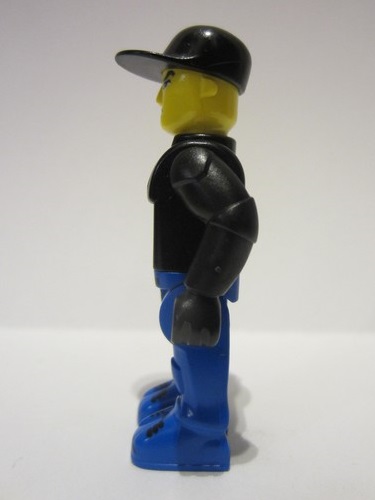lego 2001 mini figurine js016 Police Blue Legs, Black Jacket, Black Cap with Star 