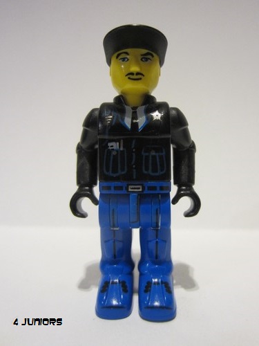 lego 2001 mini figurine js016 Police Blue Legs, Black Jacket, Black Cap with Star 