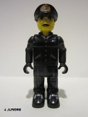 lego 2002 mini figurine js019 Airplane Pilot With Black Pants, Black Shirt and Black Cap with Logo 