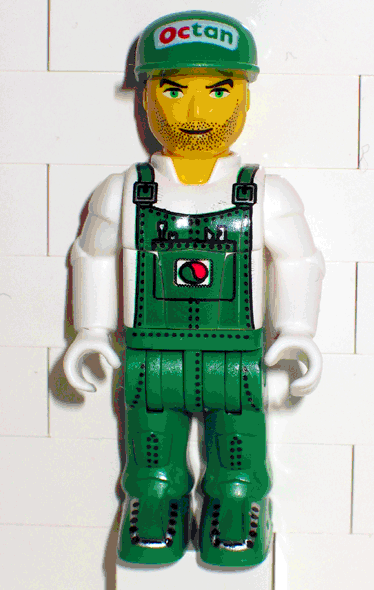 lego 2003 mini figurine js024 Mechanic In Green Overalls with Octan Pattern 