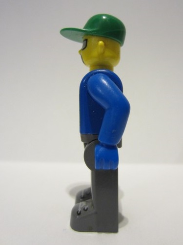 lego 2004 mini figurine 4j003 Construction Worker With Blue Shirt, Green Vest and Cap, Sunglasses and Moustache 