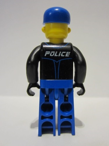 lego 2004 mini figurine 4j008 Police Blue Legs, Black Jacket, Blue Cap, Sunglasses 