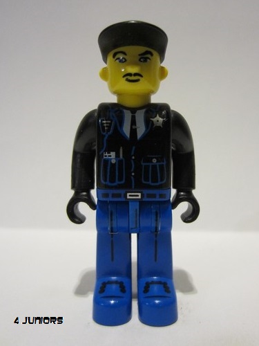 lego 2004 mini figurine 4j017 Police Blue Legs, Black Jacket, Black Cap 