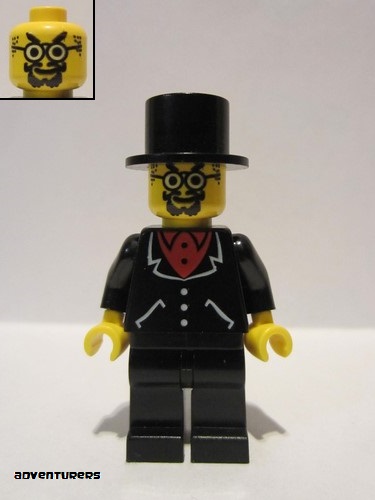 lego 1998 mini figurine adv038 Lord Sam Sinister Suit with 3 Buttons Black - Black Legs, Top Hat 