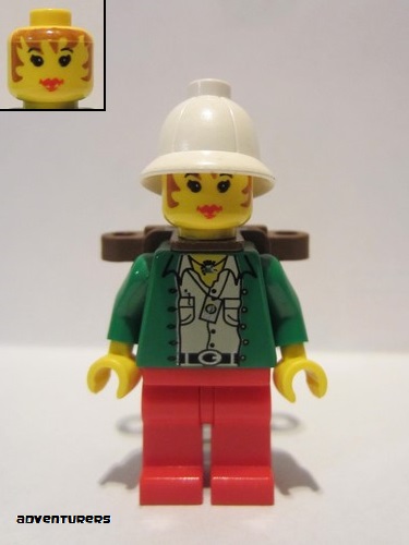 lego 1999 mini figurine adv044 Miss Gail Storm Jungle, with Pith Helmet, Backpack 