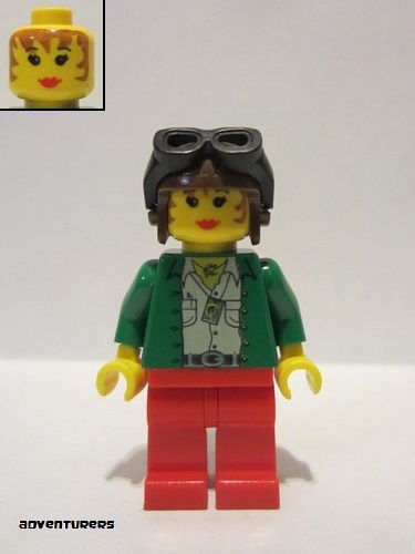 lego 2000 mini figurine adv018 Miss Gail Storm Dino Island, with Aviator Cap and Goggles 