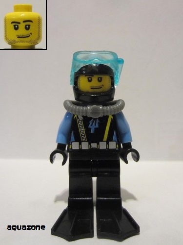 lego 2007 mini figurine aqu015a Aquaraider Diver 1 With Black Flippers 