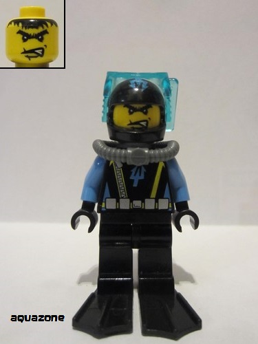lego 2007 mini figurine aqu016a Aquaraider Diver 2 With Black Flippers 