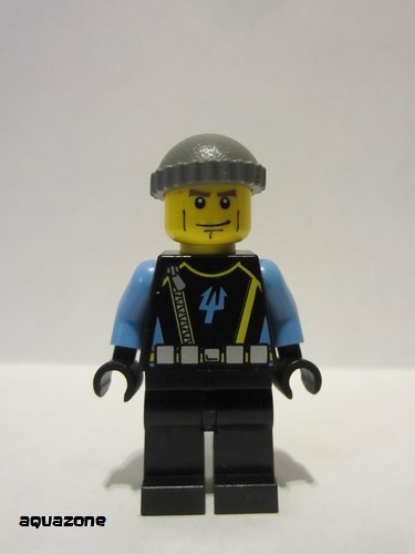 lego 2007 mini figurine aqu018 Aquaraider Diver 4 Dark Bluish Gray Knit Cap 