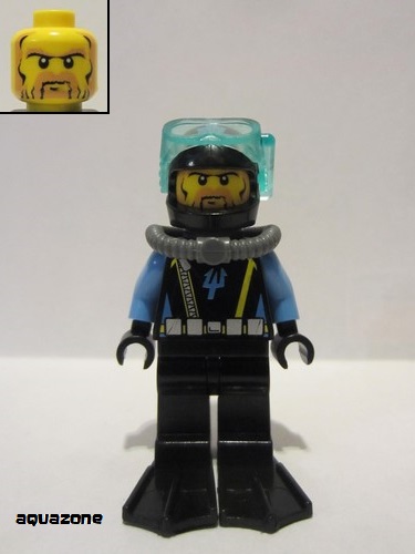 lego 2007 mini figurine aqu025 Aquaraider Diver 6 With Black Flippers 