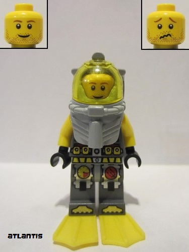 lego 2011 mini figurine atl018 Atlantis Diver 4 Lance Spears - With Yellow Flippers and Trans-Yellow Visor 