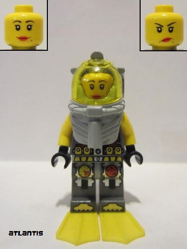 lego 2011 mini figurine atl022 Atlantis Diver 5 Samantha Rhodes - With Yellow Flippers and Trans-Yellow Visor 