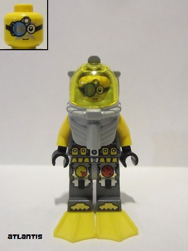 lego 2011 mini figurine atl023 Atlantis Diver 7 Brains - With Yellow Flippers and Trans-Yellow Visor 