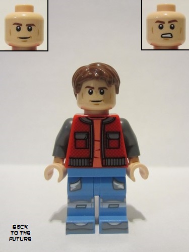 lego 2022 mini figurine btf001 Marty McFly Red Vest with Pockets, Dark Bluish Gray Arms 