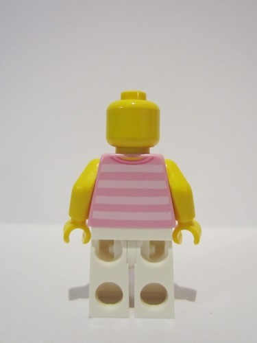 lego 2019 mini figurine adp018 Skyline Express Woman Bright Pink Striped Top with Cat Head, White Legs, Bright Light Yellow Hair 