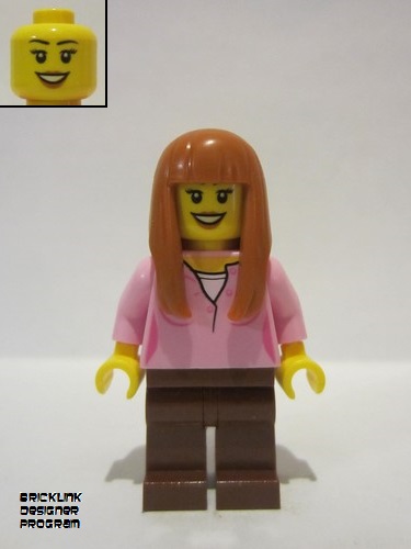 lego 2019 mini figurine adp019 Skyline Express Woman Bright Pink Top, Reddish Brown Legs, Dark Orange Hair 