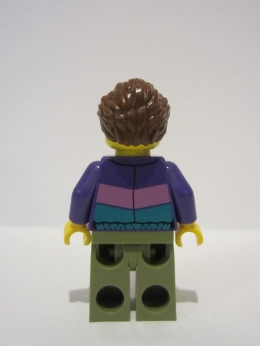 lego 2019 mini figurine adp020 Skyline Express Man Dark Purple Jacket, Olive Green Legs, Reddish Brown Hair 