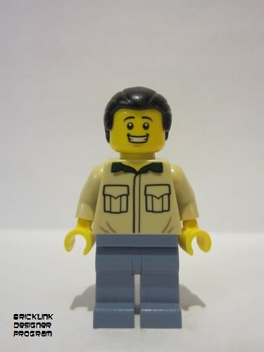 lego 2022 mini figurine adp031 Citizen Male, Tan Shirt, Sand Blue Legs, Black Ponytail Hair 