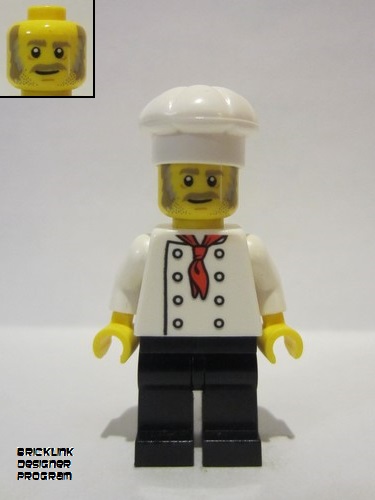 lego 2022 mini figurine adp033 Chef White Torso with 8 Buttons, No Wrinkles Front or Back, Black Legs, White Chef Toque 