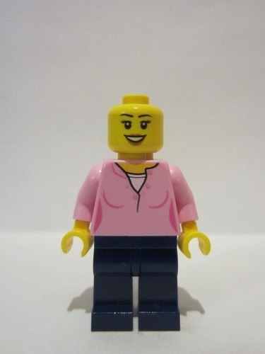 lego 2022 mini figurine adp035 Citizen Female, Bright Pink Top, Dark Blue Legs, Dark Brown Hair 
