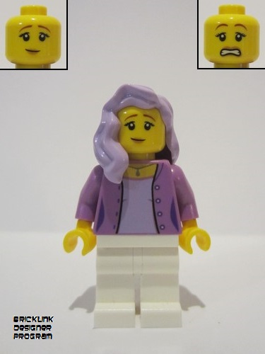 lego 2022 mini figurine adp036 Citizen Female, Medium Lavender Jacket, White Legs, Lavender Mid-Length Hair 