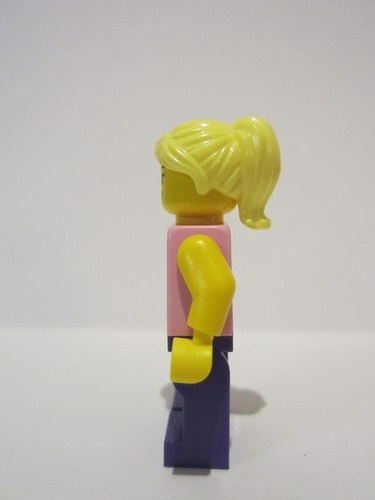 lego 2022 mini figurine adp037 Citizen Female, Dark Pink Striped Top, Dark Purple Legs, Bright Light Yellow Ponytail 