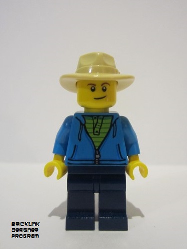 lego 2022 mini figurine adp039 Fisherman Dark Azure Jacket, Dark Blue Legs, Tan Fedora Hat 