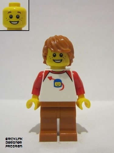 lego 2022 mini figurine adp042 Citizen Male, White Classic Space Shirt, Dark Orange Legs, Dark Orange Hair 