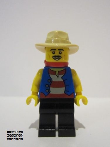 lego 2022 mini figurine adp043 Gondolier Red and White Striped Shirt and Blue Vest, Black Legs, Tan Fedora Hat, Red Bandana 
