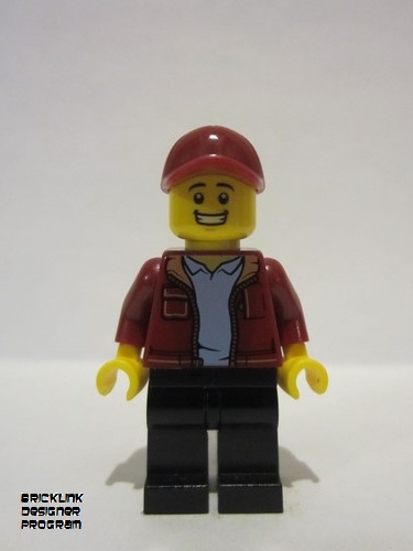 lego 2022 mini figurine adp044 Citizen Male, Dark Red Jacket, Black Legs, Dark Red Cap 