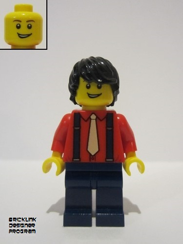 lego 2022 mini figurine adp047 Pianist Male, Red Shirt with Tan Tie, Dark Blue Legs, Black Hair 