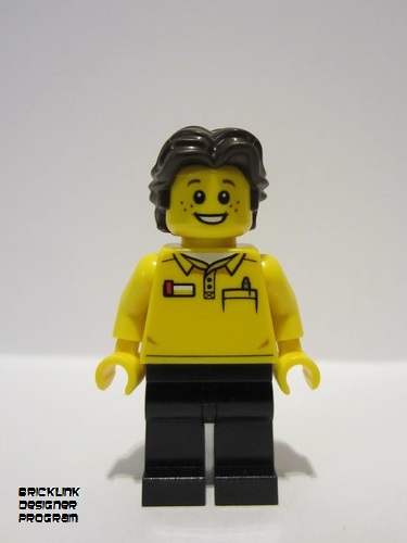 lego 2022 mini figurine adp056 LEGO Store Employee Black Legs, Dark Brown Short Wavy Hair 
