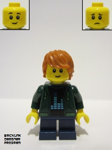 lego 2022 mini figurine adp058 Child Dark Green Hoodie, Dark Orange Hair, Dark Blue Short Legs 