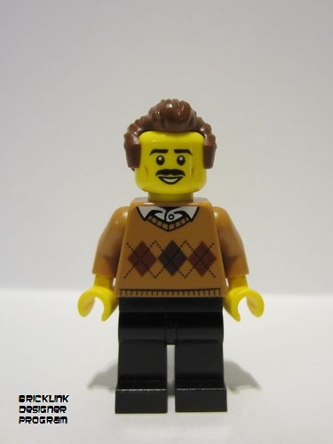 lego 2023 mini figurine adp065 Winter Chalet Owner Male, Medium Nougat Argyle Sweater, Black Legs, Reddish Brown Hair 