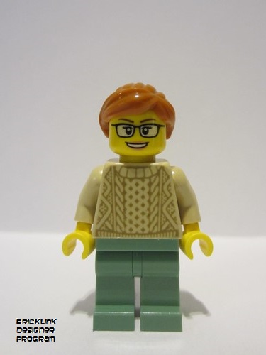 lego 2023 mini figurine adp068 Mother Tan Knit Sweater, Sand Green Legs, Dark Orange Ponytail 