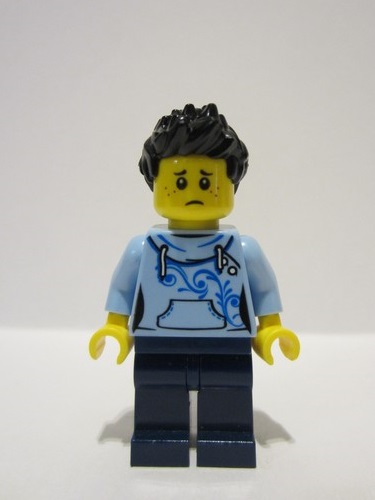 lego 2023 mini figurine adp074 Exhibition Staff Male, Bright Light Blue Hoodie, Dark Blue Legs 