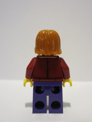 lego 2023 mini figurine adp078 Visitor Female, Dark Red Jacket, Dark Purple Legs 
