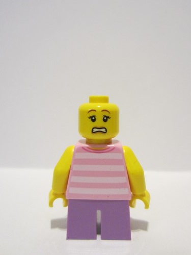 lego 2023 mini figurine adp081 Girl Bright Pink T-Shirt with Stripes, Medium Lavender Short Legs 