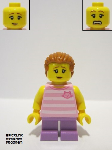 lego 2023 mini figurine adp081 Girl Bright Pink T-Shirt with Stripes, Medium Lavender Short Legs 